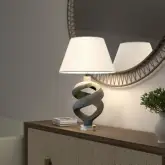 Infinity 31" Table Lamp in Grey Wash Faux Wood Resin with Linen Shade